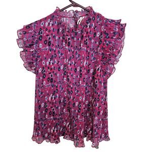 Anthropologie Blouse Pleated Top Flutter Sleeve Top Floral Blouse Women S Freida